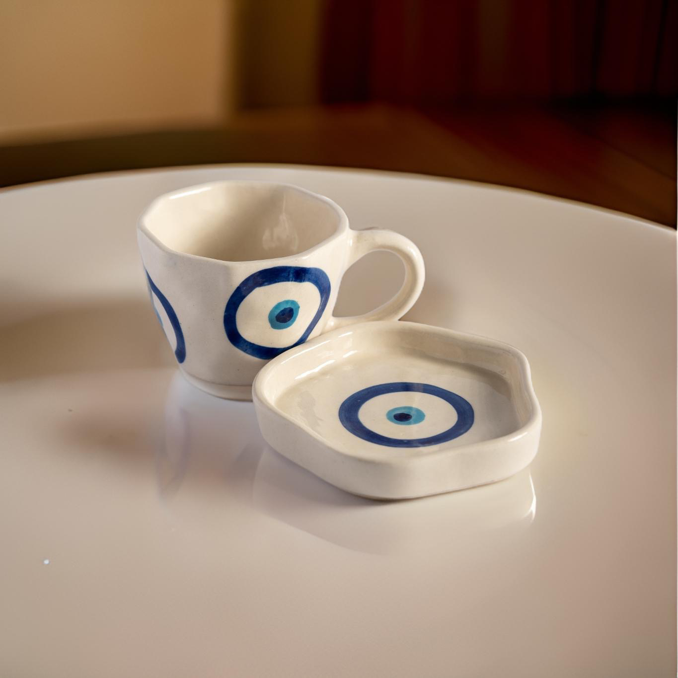 White Evil Eye Cup & Saucer