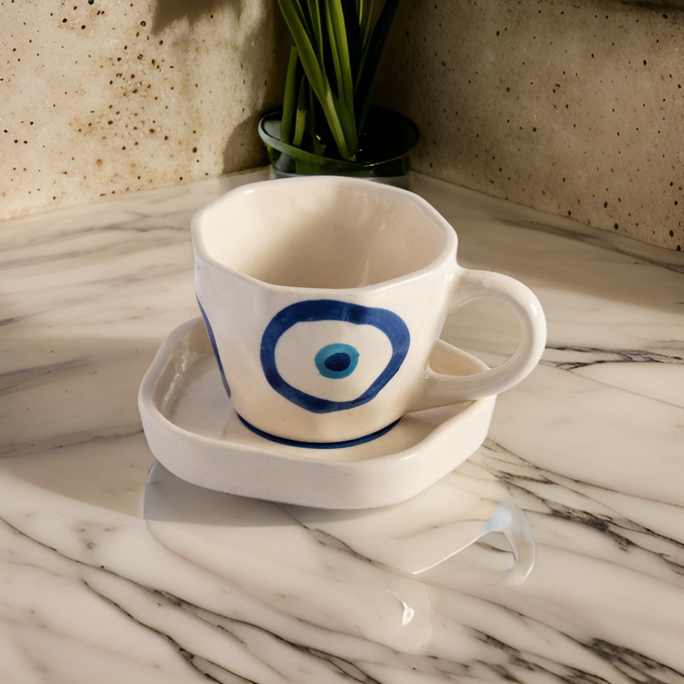 White Evil Eye Cup & Saucer