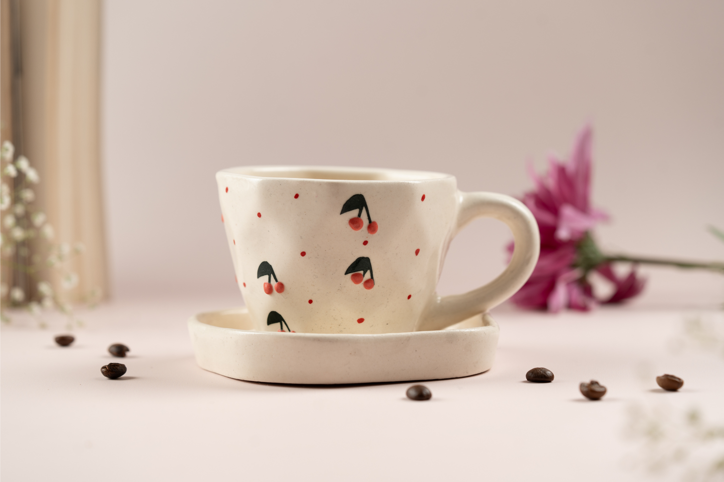 Handcrafted Cherry Blossom Mug With Saucer