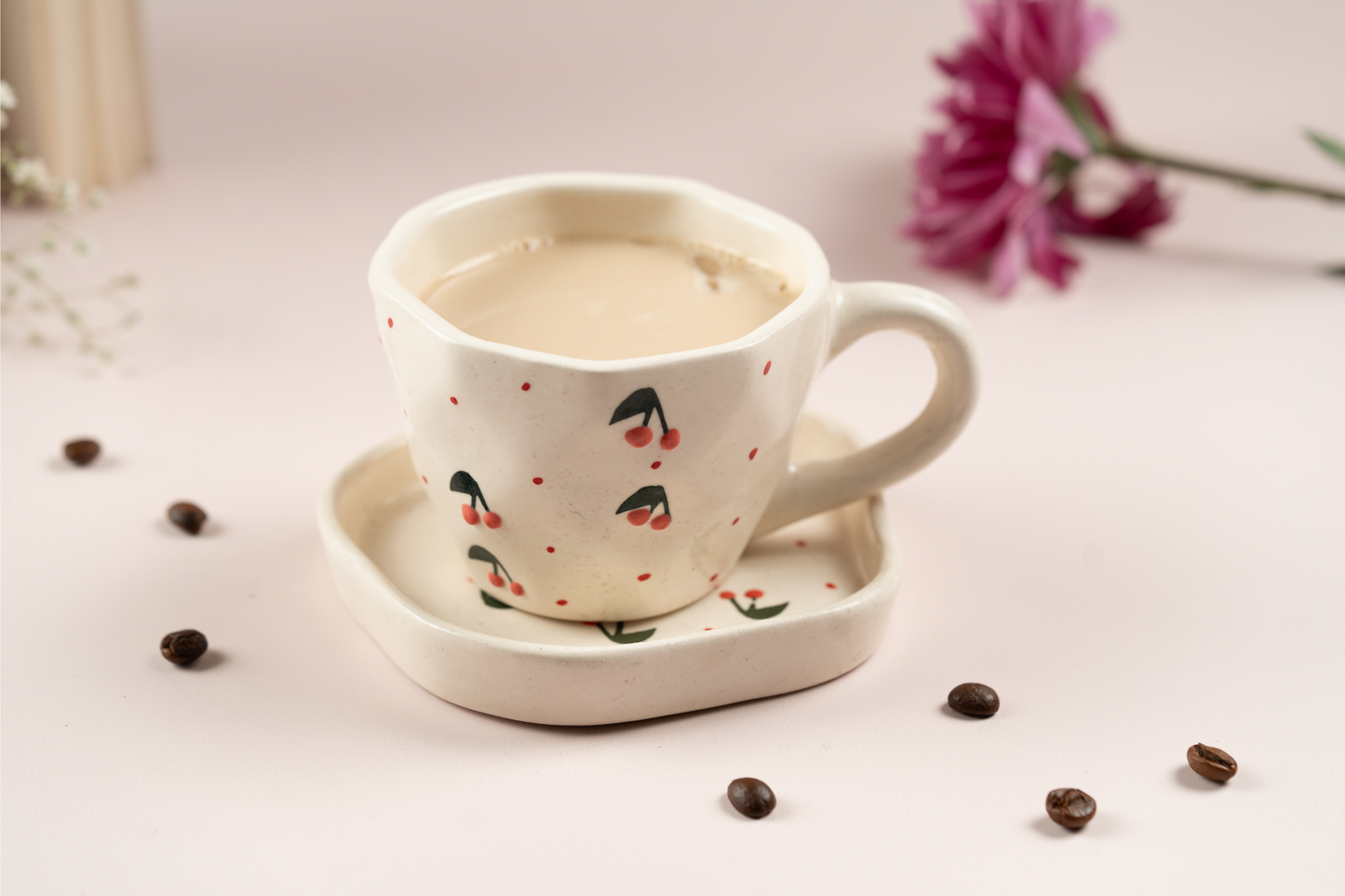 Handcrafted Cherry Blossom Mug With Saucer