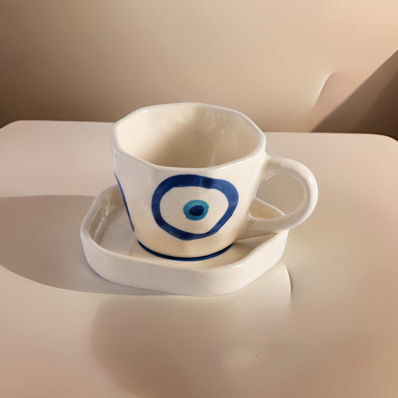 White Evil Eye Cup & Saucer